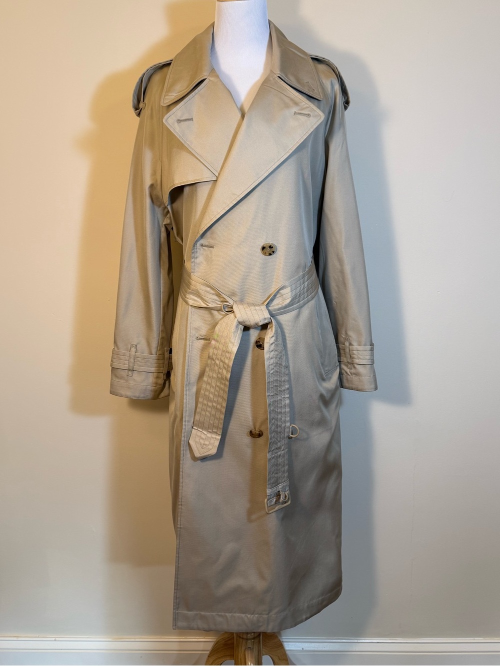 NWT Burberry 100% Silk Long Trench Coat Beige Millet US 6 UK 8